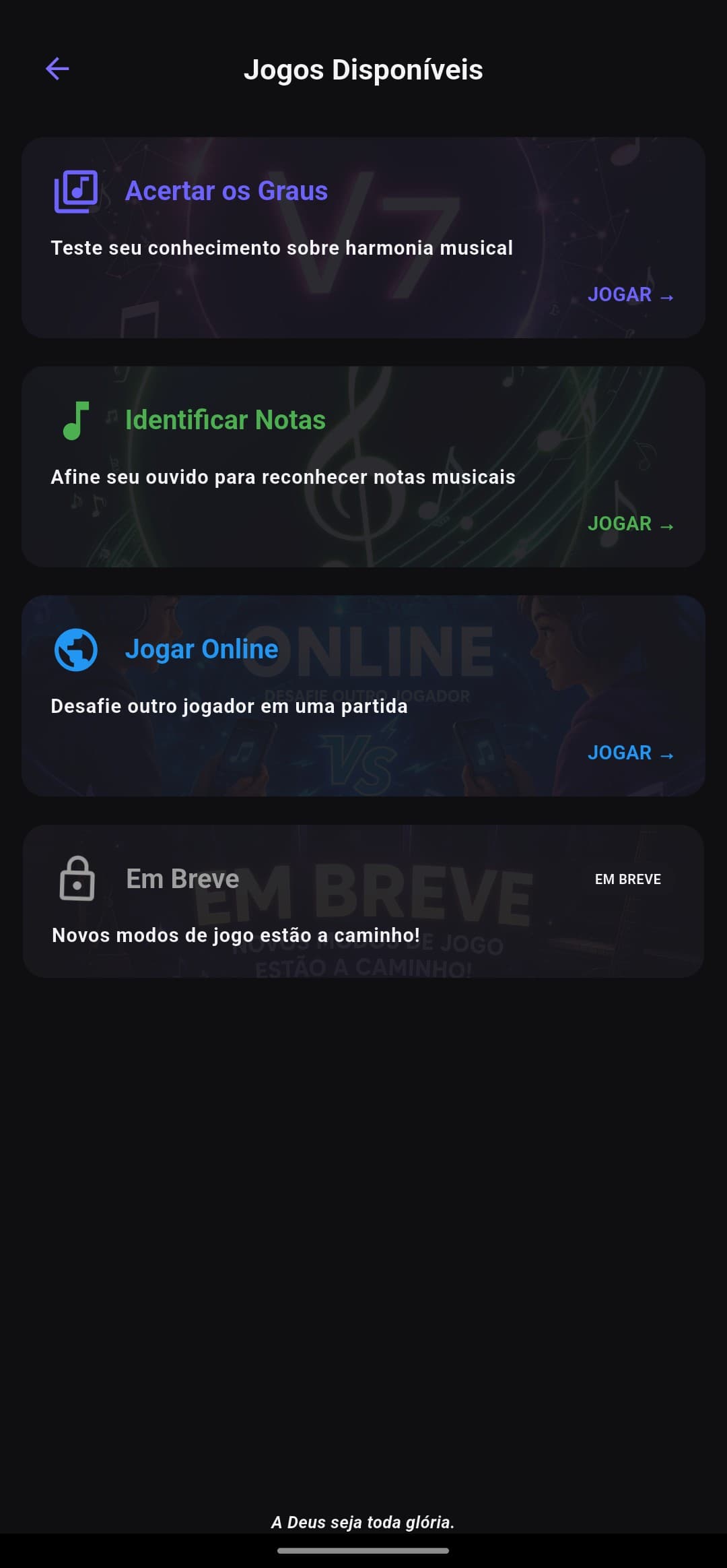 Tela de jogos do NoteQuest