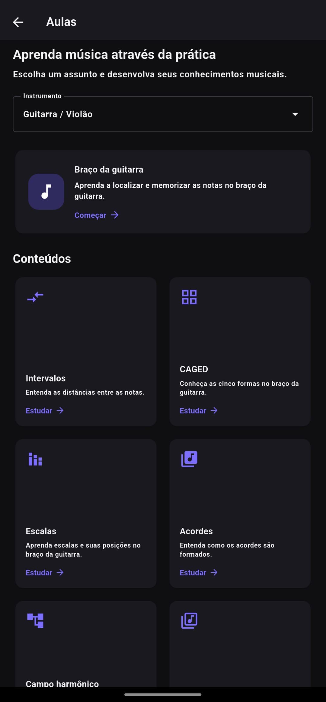 Tela de estudos do NoteQuest
